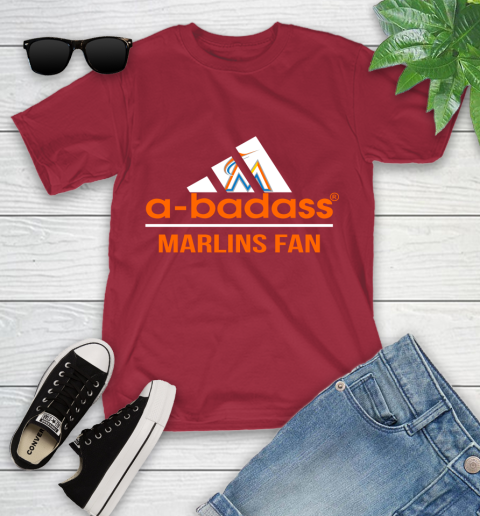 MLB A Badass Miami Marlins Fan Adidas Baseball Sports Youth T-Shirt 14
