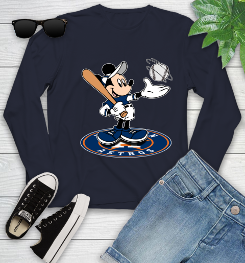 MLB Baseball Houston Astros Cheerful Mickey Disney Shirt Youth Long Sleeve 3