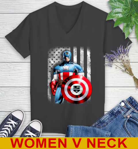 Los Angeles Kings NHL Hockey Captain America Marvel Avengers American Flag Shirt Women's V-Neck T-Shirt 8