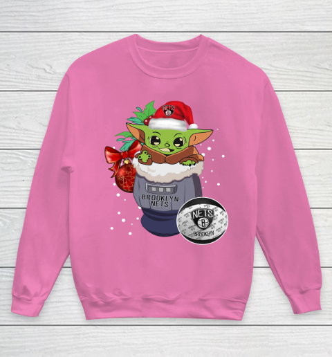 Brooklyn Nets Christmas Baby Yoda Star Wars Funny Happy NBA Youth Sweatshirt 7