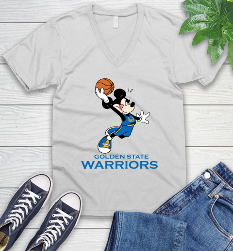 NBA Basketball Golden State Warriors Cheerful Mickey Mouse Shirt V-Neck T-Shirt 2