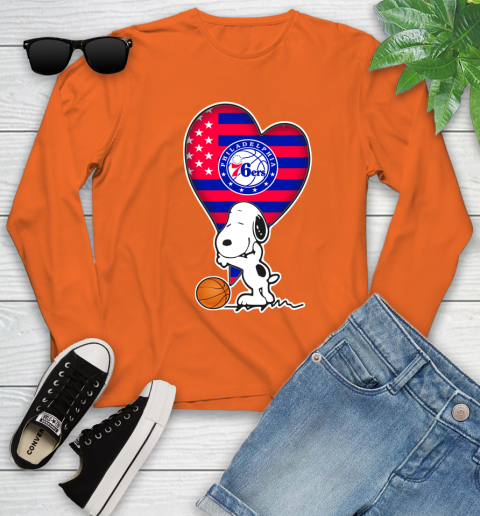 Philadelphia 76ers NBA Basketball The Peanuts Movie Adorable Snoopy Youth Long Sleeve 4