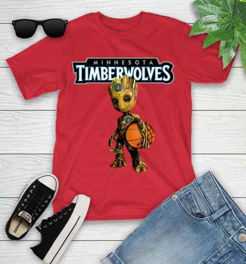 Minnesota Timberwolves NBA Basketball Groot Marvel Guardians Of The Galaxy Youth T-Shirt 10