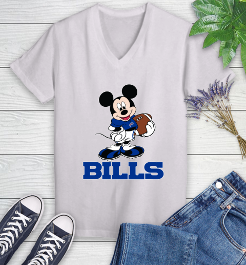 NFL Football Buffalo Bills Cheerful Mickey Mouse Shirt Women's V-Neck T-Shirt 2