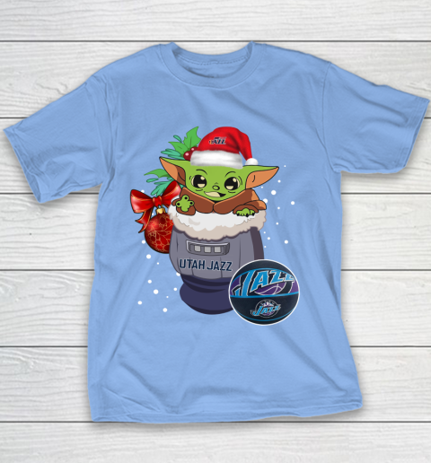 Utah Jazz Christmas Baby Yoda Star Wars Funny Happy NBA Youth T-Shirt 10