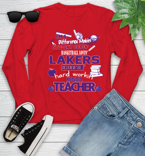 Los Angeles Lakers NBA I'm A Difference Making Student Caring Basketball Loving Kinda Teacher Youth Long Sleeve 11