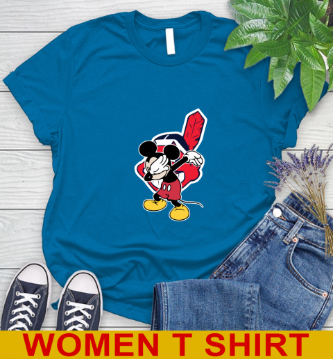 Cleveland Indians MLB Baseball Dabbing Mickey Disney Sports Women's T-Shirt 7