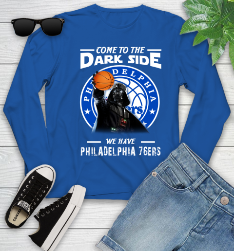 NBA Come To The Dark Side We Have Philadelphia 76ers Star Wars Darth Vader Basketball Youth Long Sleeve 10