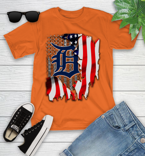 Detroit Tigers MLB Baseball American Flag Youth T-Shirt 9