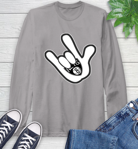 Brooklyn Nets NBA Basketball Mickey Rock Hand Disney Long Sleeve T-Shirt 6