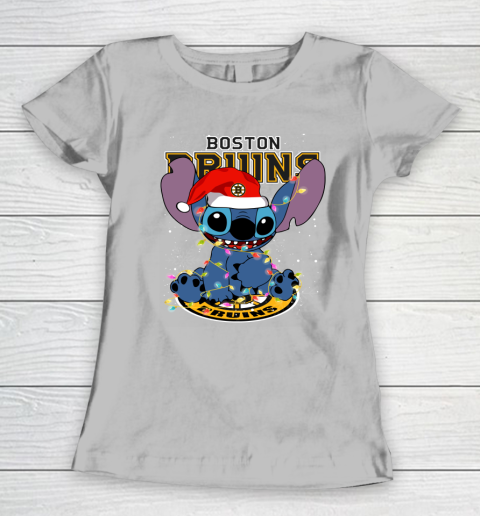 Boston Bruins NHL Hockey noel stitch Christmas Women's T-Shirt 3