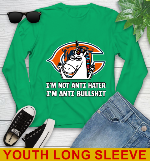 Chicago Bears NFL Football Unicorn I'm Not Anti Hater I'm Anti Bullshit Youth Long Sleeve 7