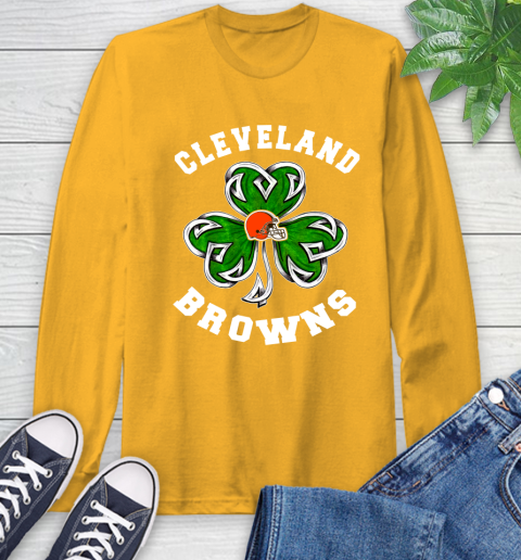 NFL Cleveland Browns Three Leaf Clover St Patrick's Day Football Sports Long Sleeve T-Shirt 2
