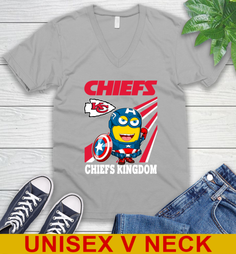 NFL Football Kansas City Chiefs Captain America Marvel Avengers Minion Shirt V-Neck T-Shirt 3