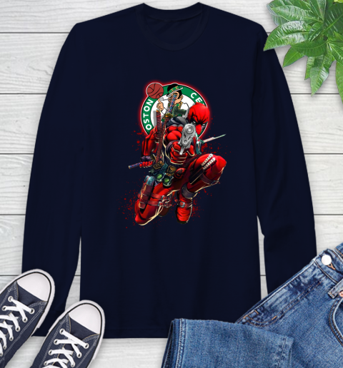 NBA Deadpool Marvel Comics Sports Basketball Boston Celtics Long Sleeve T-Shirt 4