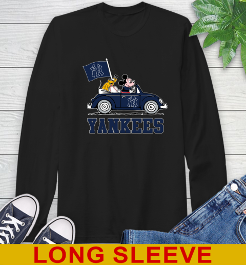 MLB Baseball New York Yankees Pluto Mickey Driving Disney Shirt Long Sleeve T-Shirt 2