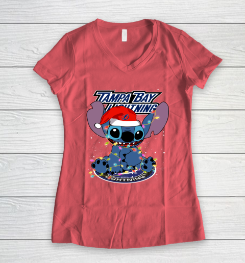 Tampa Bay Lightning NHL Hockey noel stitch Christmas Women's V-Neck T-Shirt 3