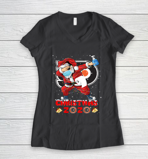 Philadelphia Flyers Funny Santa Claus Dabbing Christmas 2020 NHL Women's V-Neck T-Shirt 6