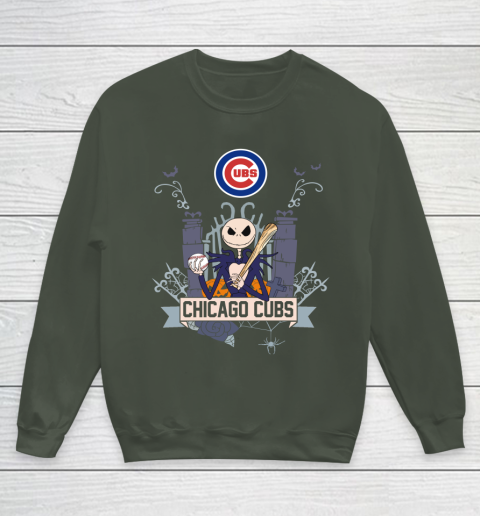 MLB Chicago Cubs Baseball Jack Skellington Halloween Youth Sweatshirt Tee For Sports