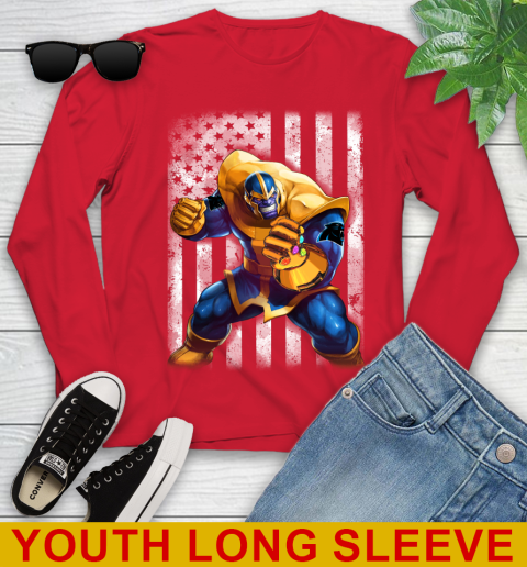 NFL Football Carolina Panthers Thanos Marvel American Flag Shirt Youth Long Sleeve 11