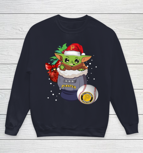 Pittsburgh Pirates Christmas Baby Yoda Star Wars Funny Happy MLB Youth Sweatshirt 3