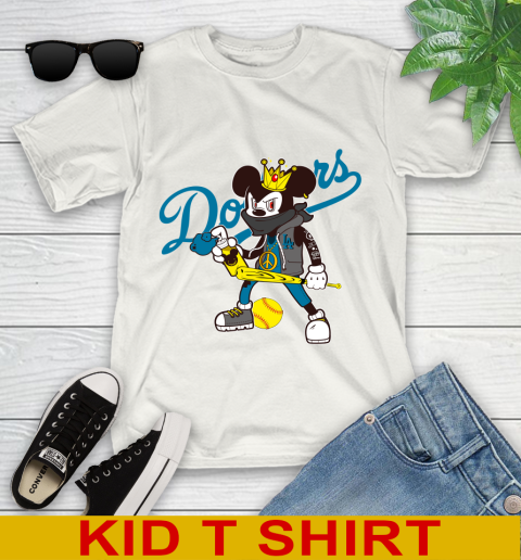 Los Angeles Dodgers MLB Baseball Mickey Peace Sign Sports Youth T-Shirt