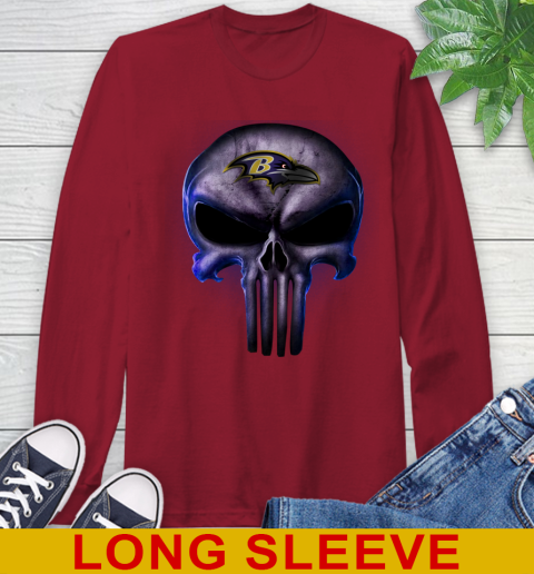 Baltimore Ravens NFL Football Punisher Skull Sports Long Sleeve T-Shirt 9