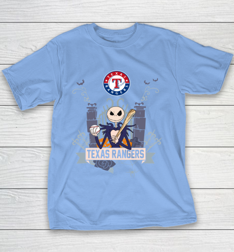 MLB Texas Rangers Baseball Jack Skellington Halloween Youth T-Shirt 8