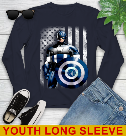 Minnesota Timberwolves NBA Basketball Captain America Marvel Avengers American Flag Shirt Youth Long Sleeve 2