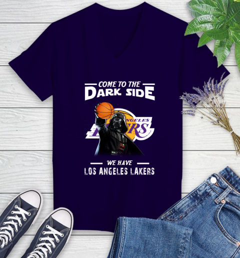 NBA Come To The Dark Side We Have Los Angeles Lakers Star Wars Darth Vader Basketball Women's V-Neck T-Shirt 3