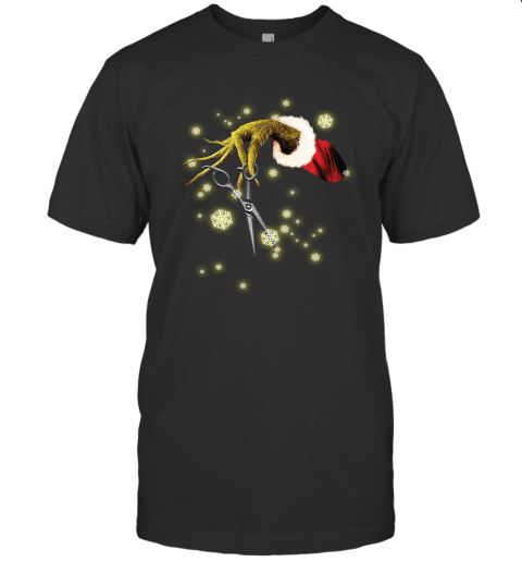 Grinch Hand Holding Scissor Christmas T Shirt_OK T-Shirt