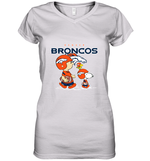 Denver Broncos Let's Play Football Together Snoopy NFL Women's V-Neck T-Shirt