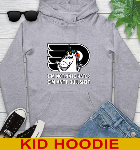 Philadelphia Flyers NHL Hockey Unicorn I'm Not Anti Hater I'm Anti Bullshit Youth Hoodie 6