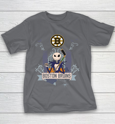 NHL Boston Bruins Hockey Jack Skellington Halloween Youth T-Shirt 5