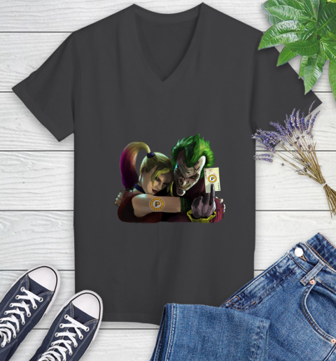 Indiana Pacers NBA Basketball Joker Harley Quinn Suicide Squad Women's V-Neck T-Shirt 8
