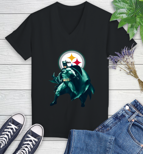 NFL Batman Football Sports Pittsburgh Steelers Women's V-Neck T-Shirt 2