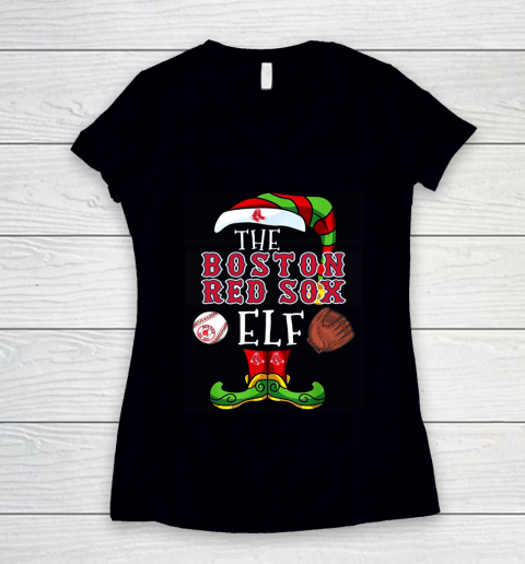 Boston Red Sox Christmas ELF Funny MLB Women's V-Neck T-Shirt