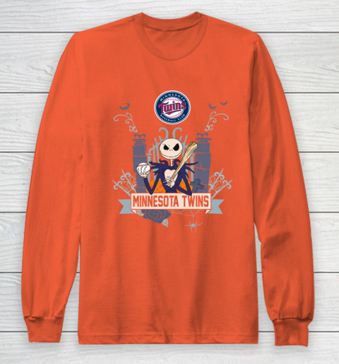 MLB Minnesota Twins Baseball Jack Skellington Halloween Long Sleeve T-Shirt 3