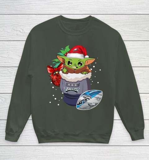Philadelphia Eagles Christmas Baby Yoda Star Wars Funny Happy NFL Youth Sweatshirt 10