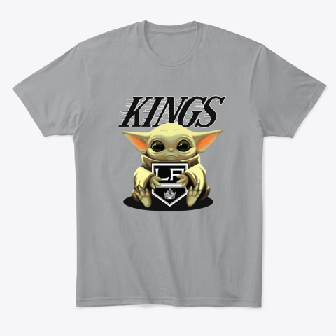 5oe5 baby yoda hugs the los angeles kings classic t shirt 2 front sport grey