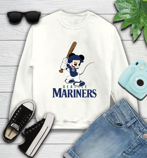 MLB Baseball Seattle Mariners Cheerful Mickey Mouse Shirt Sweatshirt - Image 3