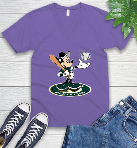 MLB Baseball Oakland Athletics Cheerful Mickey Disney Shirt V-Neck T-Shirt 9