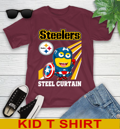 NFL Football Pittsburgh Steelers Captain America Marvel Avengers Minion Shirt Youth T-Shirt 5