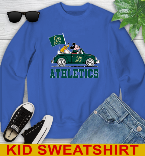 MLB Baseball Oakland Athletics Pluto Mickey Driving Disney Shirt Youth Sweatshirt - Image 8