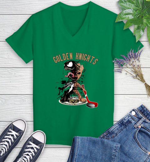 NHL Vegas Golden Knights Hockey Venom Groot Guardians Of The Galaxy Women's V-Neck T-Shirt 5