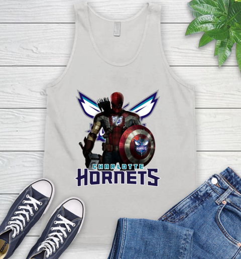 Charlotte Hornets NBA Basketball Captain America Thor Spider Man Hawkeye Avengers Tank Top