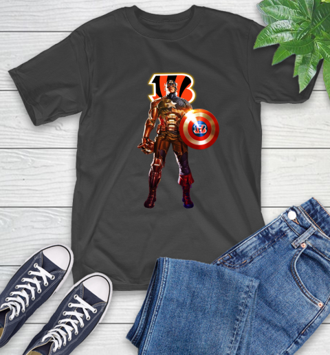 NFL Captain America Marvel Avengers Endgame Football Sports Cincinnati Bengals T-Shirt 2