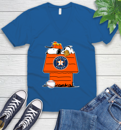 MLB Houston Astros Snoopy Woodstock The Peanuts Movie Baseball T Shirt V-Neck T-Shirt 6