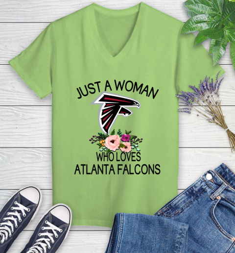NFL Just A Woman Who Loves Atlanta Falcons Football Sports Women's V-Neck T-Shirt 6