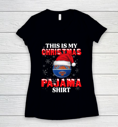 New York Knicks This Is My Christmas Pajama Shirt NBA Women's V-Neck T-Shirt